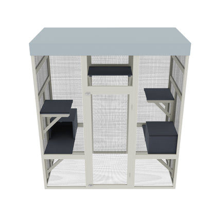 62.6" Gray Wooden Catio Outdoor Pet Enclosure with Waterproof Top, Spacious and Secure Cat House & Small Animal Cage, Black Rust-proof Metal Wire