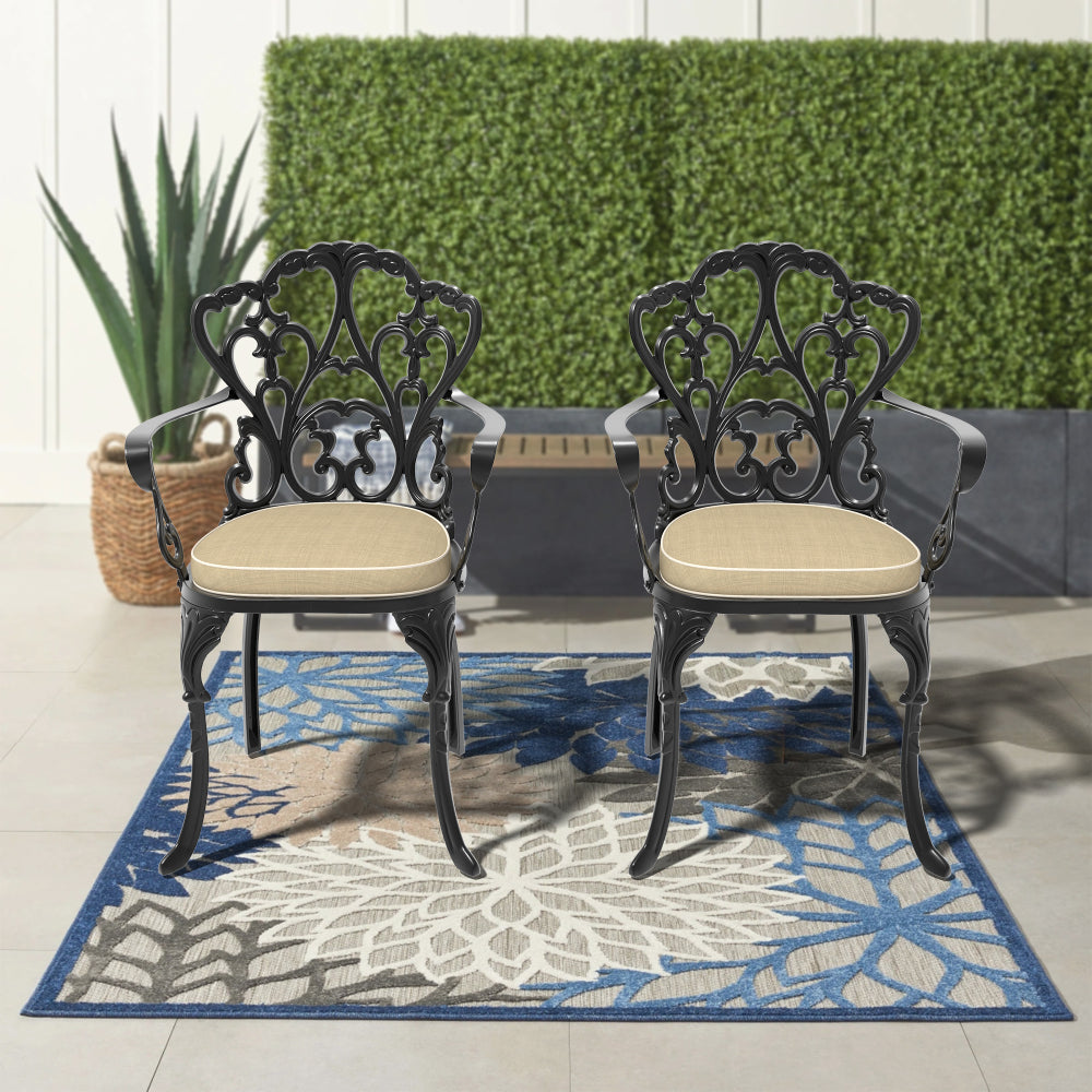 Cast Aluminum Patio Dining Chair 4PCS With Black Frame and Cushions In Random Colors