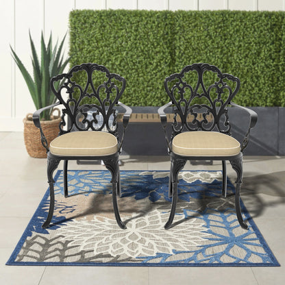 Cast Aluminum Patio Dining Chair 4PCS With Black Frame and Cushions In Random Colors