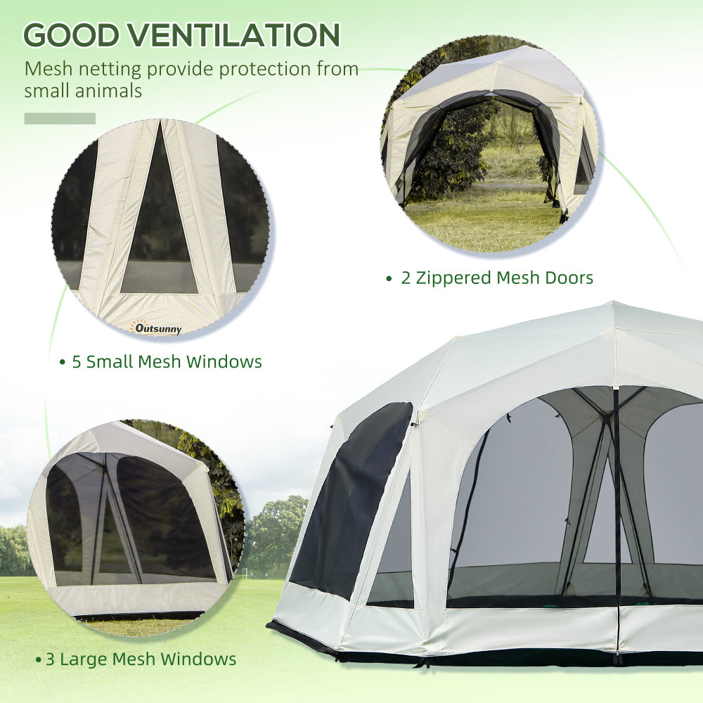 Outsunny 20 Person Camping Tent, Outdoor Cabin Tent Tent with 2 Doors, Screen Room, Family Dome Tent for Hiking, Backpacking, Traveling, Easy Set Up, Cream