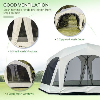 Outsunny 20 Person Camping Tent, Outdoor Cabin Tent Tent with 2 Doors, Screen Room, Family Dome Tent for Hiking, Backpacking, Traveling, Easy Set Up, Cream