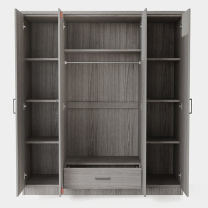 4-Door Mirror Wardrobe with shelves, Gray
