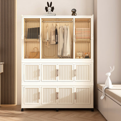 Portable Wardrobe Closet Storage Organizer for Clothes,Clothes Dresser,12 Magnetic Doors-12 Cubes & 1 Hanging Rod,6 pcs hangers , Baby Wardrobe Storage Cabinet,White