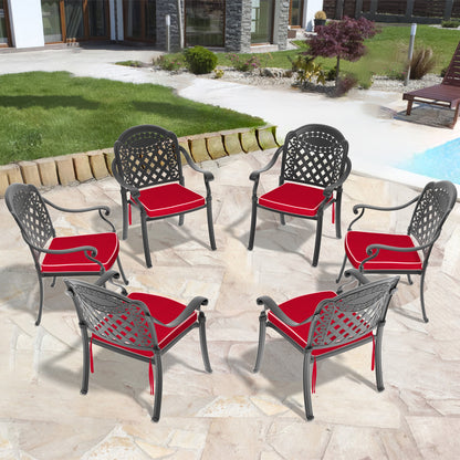 Cast Aluminum Patio Dining Chair 6PCS With Black Frame and Cushions In Random Colors
