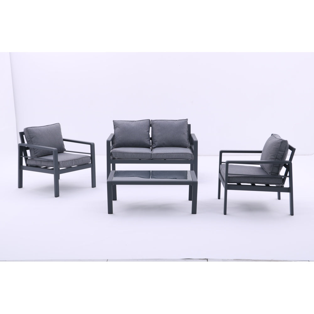 4-piece Aluminum Outdoor Patio Conversation Set,All-Weather Sectional Sofa Outside Furniture with  Removable Cushions and Tempered Glass Coffee Table for Courtyard,Poolside,Deck,Balcony(Grey)