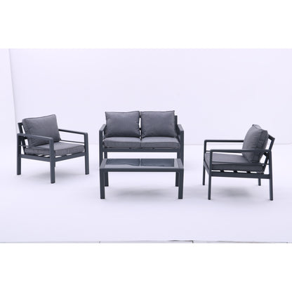 4-piece Aluminum Outdoor Patio Conversation Set,All-Weather Sectional Sofa Outside Furniture with  Removable Cushions and Tempered Glass Coffee Table for Courtyard,Poolside,Deck,Balcony(Grey)