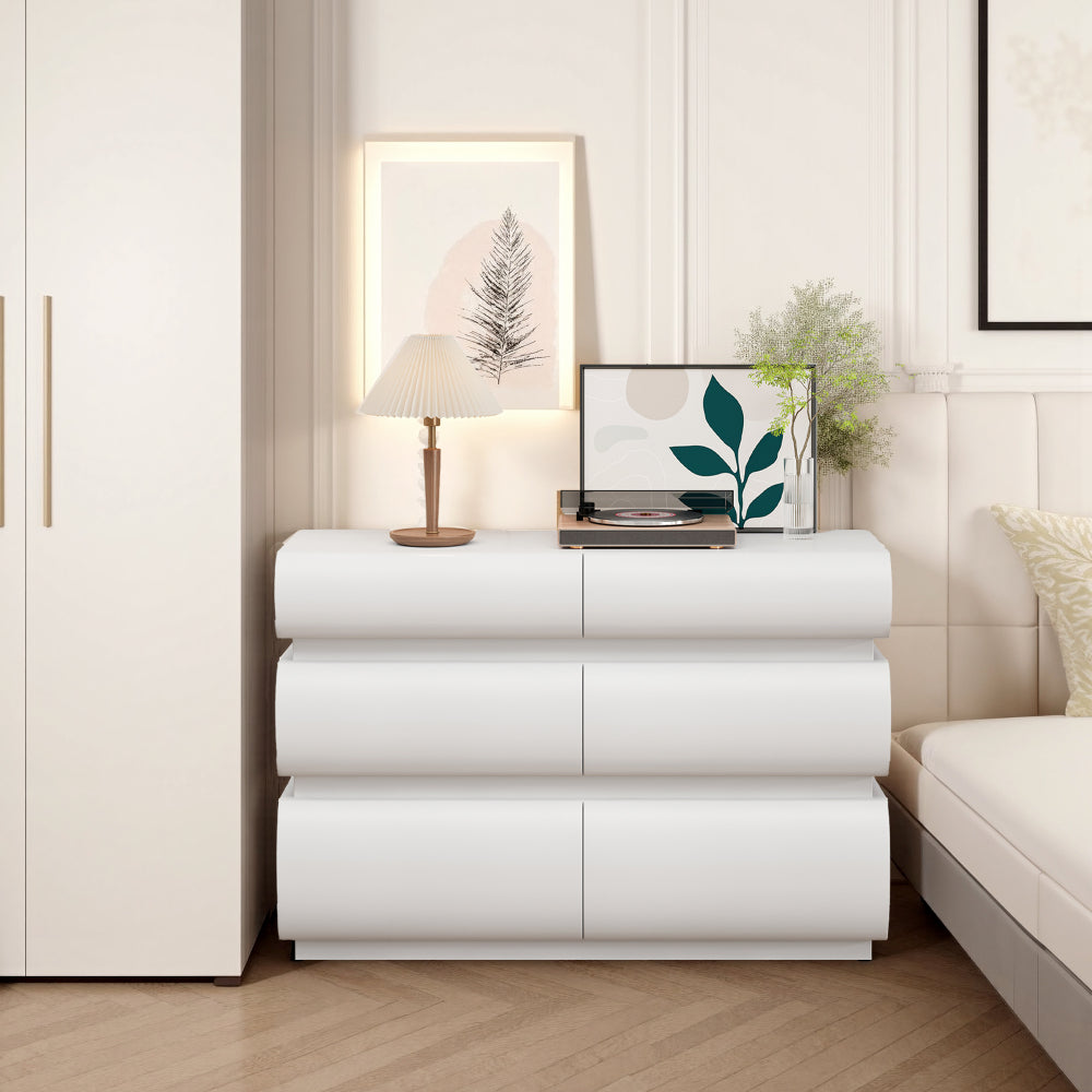 6 Drawer Dresser for Bedroom, White Dresser No Handle, Modern 6 Chest of Drawers with Wide Storage