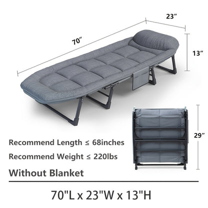 79 "oversized folding bed camping bed, lightweight guest bed, 6-position adjustable bed with comfortable mattress and pillow, breathable fabric, thick steel frame, portable and durable, suitable for outdoor, home, office, garden, courtyard.