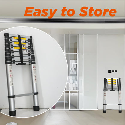 Telescoping Ladder 12.5FT, Telescopic Extension Ladder, Aluminum Alloy Folding Ladder Portable Multi-Purpose for Indoor Outdoor Work, Heavy Duty 300 lbs Load