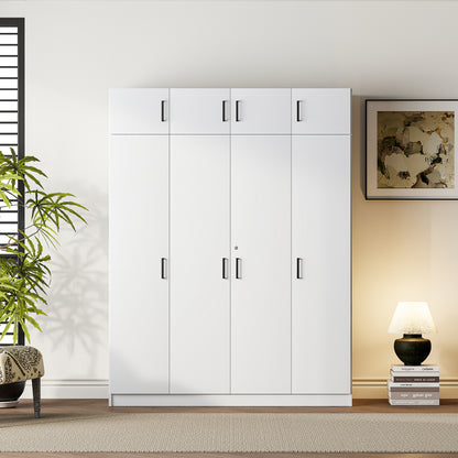 4-Door Wardrobe with 1 Drawer and Top Cabinet , White