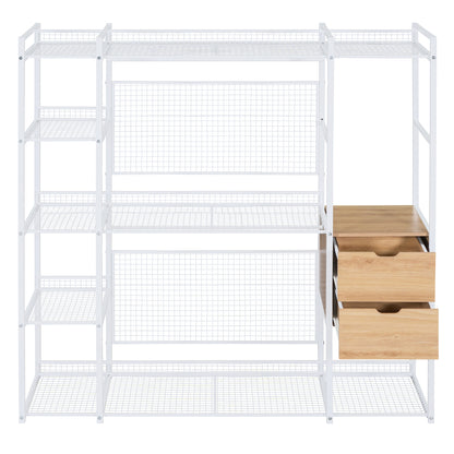 Open-Style Wardrobe with Hanging Rails, Shelves and Drawers, White