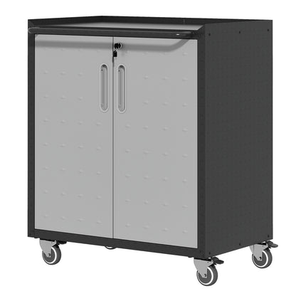 Sturdy and Durable Metal Tool Cabinet for Garage with Wheels - Mobile Heavy-Duty Storage Cabinet with 1 Drawer and 2 Locking Doors, Rolling Tool Storage Cabinet, Black and Gray