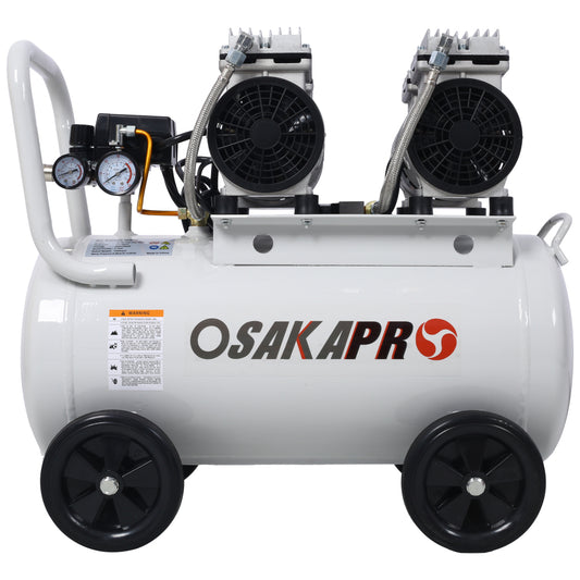 2.5 HP Silent Air Compressor 13 Gallon, Oil-Free, Electric Shop Air Compressor Portable,Lightweight with Wheels, 70 dBA Noise Level, with Automatic Drain Valve,Light Gray