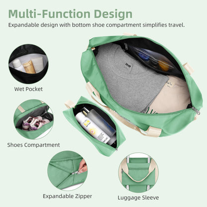 Luggage Sets 5 Piece, Expandable Luggage Hardside PP Suitcase Sets with Spinner Wheels TSA Lock, Green