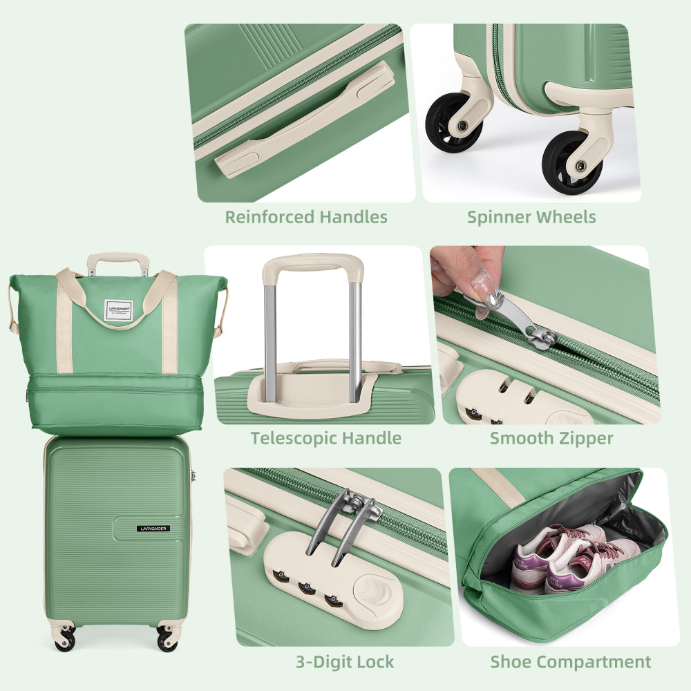 Luggage Sets 5 Piece, Expandable Luggage Hardside PP Suitcase Sets with Spinner Wheels TSA Lock, Green