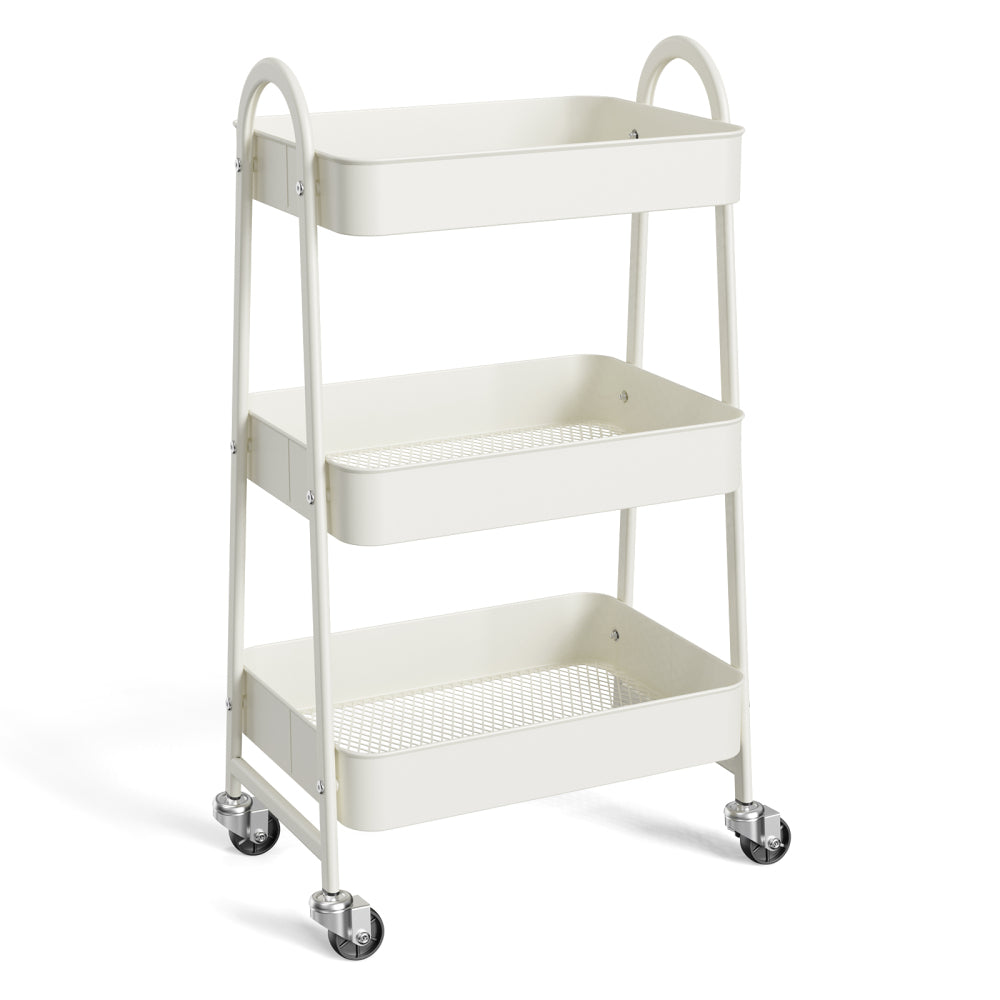 3 Tier Small Rolling Cart, Metal Utility Storage Organizer Kitchen Trolley Bathroom Laundry Room Bar Office Shelves