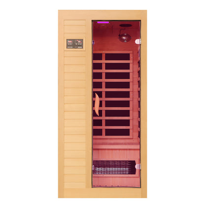 1 to 2 Person Hemlock Wood Low EMF FAR Infrared Sauna For Home with LED Control Panel and Tempered Glass Door