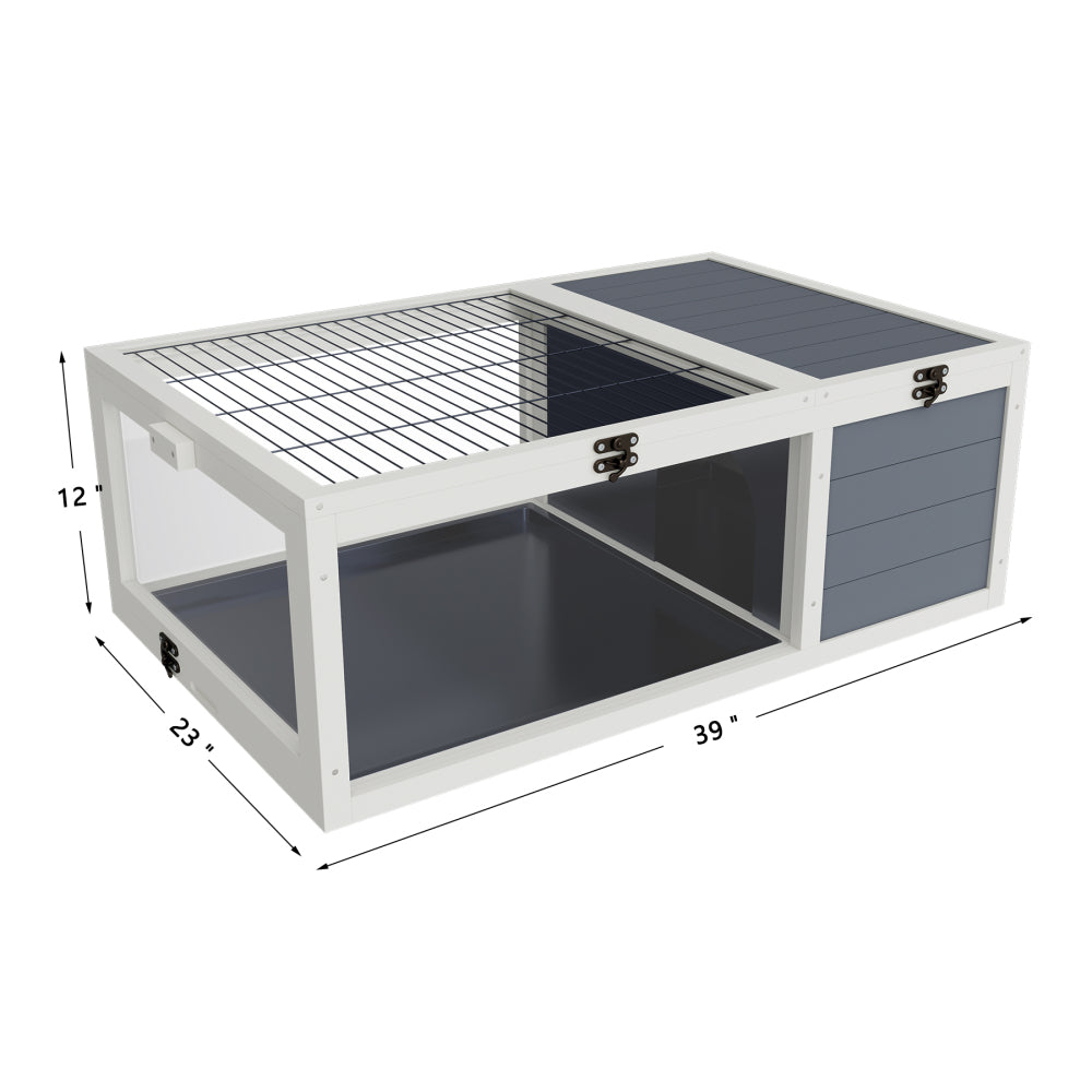 39.5＂Wood Tortoise House Indoor Turtle Habitat Reptile Cage for Lizards, Geckos, with Removable Waterproof Tray