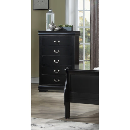 1pc Cherry Finish Five Drawers Louis Philip Chest Solid Wood Contemporary Sleek Ample Storage