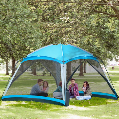 Outsunny 12' x 12' Screen House Room, 8 Person Camping Tent w/ Carry Bag and 4 Mesh Walls for Hiking, Backpacking, and Traveling, Easy Set Up, Sky Blue