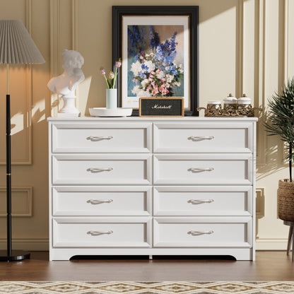 Modern 3 Drawer Bedroom Chest of Drawers with 8 Drawers Dresser, Clothes Organizer -Metal Pulls for Living Room, Bedroom, Hallway, White, 47.6″L x 15.7″W x 36.7″H
