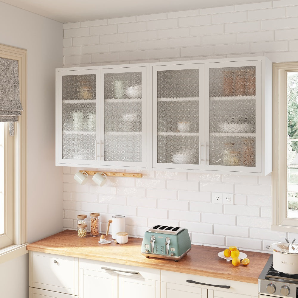 Retro Style Wall Mounted Cabinet Table-Top Storage Cabinet with Hazy Glass Doors and 2 Adjustable Shelves for Bathroom Kitchen Living Room Kitchen Hallway-Black Outdoor Paint, Flute Tempered Glass