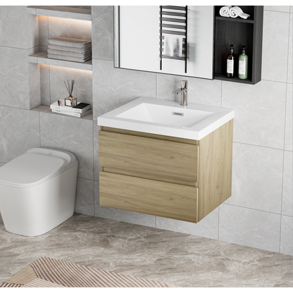 30" Floating Bathroom Vanity with Sink, Modern Wall-Mounted Bathroom Storage Vanity Cabinet with Resin Top Basin and Soft Close Drawers, Natural Oak 24V11-30NO