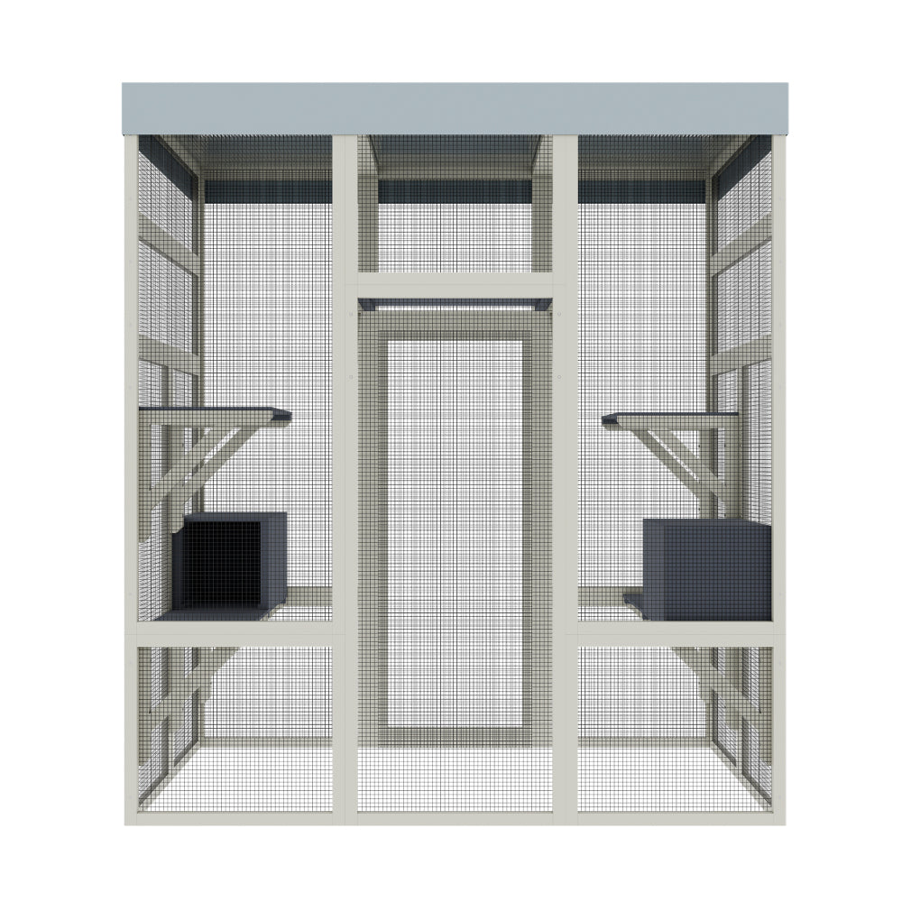 62.6" Gray Wooden Catio Outdoor Pet Enclosure with Waterproof Top, Spacious and Secure Cat House & Small Animal Cage, Black Rust-proof Metal Wire