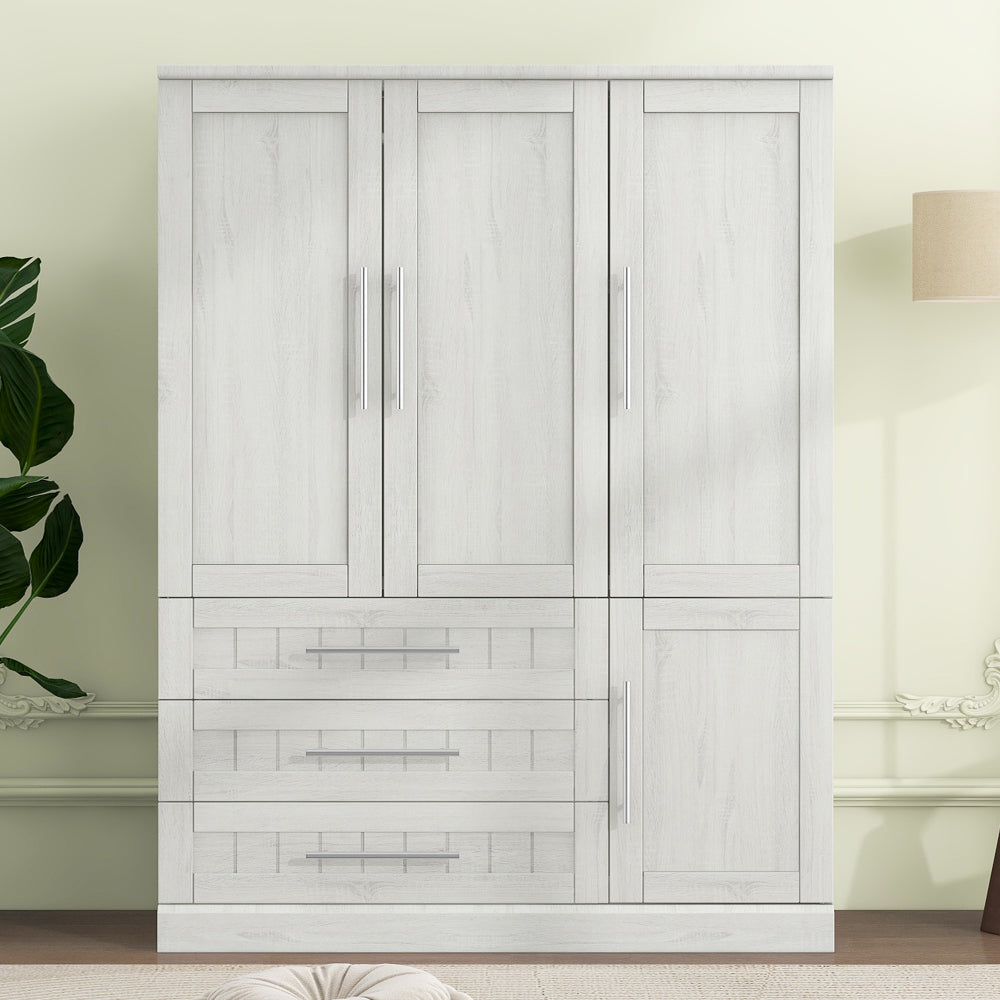 4 Door Wardrobe Armoire Closet with 3 Drawers, White