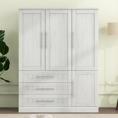 4 Door Wardrobe Armoire Closet with 3 Drawers, White