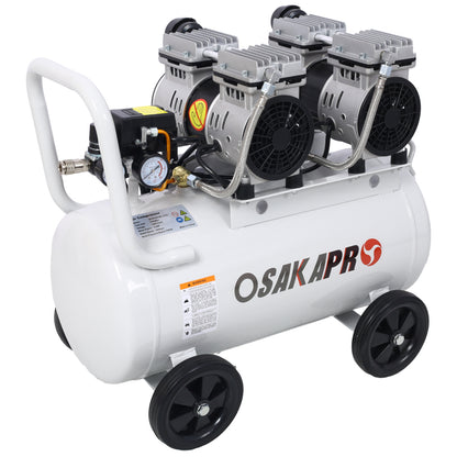 2.5 HP Silent Air Compressor 13 Gallon, Oil-Free, Electric Shop Air Compressor Portable,Lightweight with Wheels, 70 dBA Noise Level, with Automatic Drain Valve,Light Gray