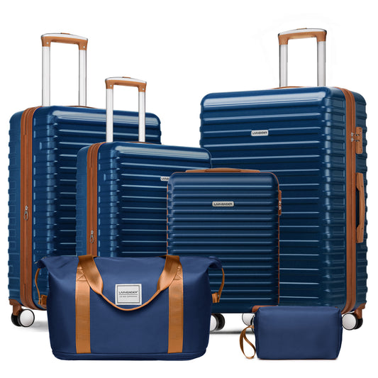 ABS Luggage Sets 6 Pieces, Expandable Suitcase Sets with Duffel Bags, Blue