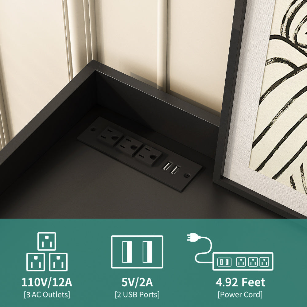 8 Drawer Double Dresser for Bedroom with LED, Modern Dressers Chest of Drawers with Fluted Panel, Wide Wood Storage Dresser Organizer, Dresser  for Bedroom, Living Room,Black