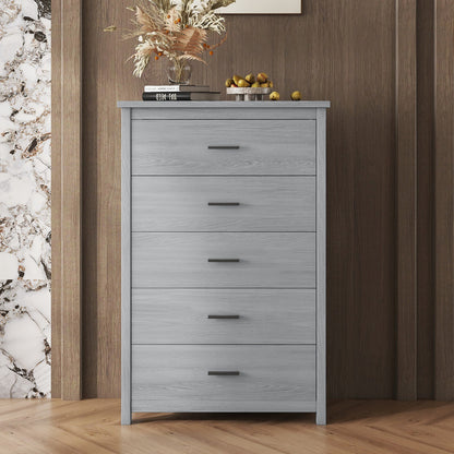 Retro American Country Style Wooden Dresser with 5 Drawer, Storage Cabinet for Bedroom, Light Gray
