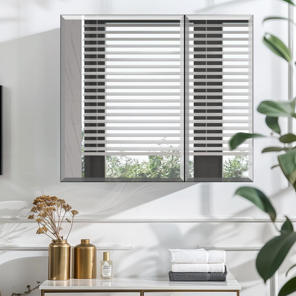 30x26 inch Double door mirror Aluminum medicine cabinet Surface Mount or Recessed Bathroom