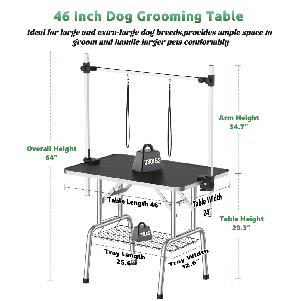 46 Inch Foldable Dog Grooming Table for Home with Adjustable Arm, Noose, Non-Slip Surface, and Storage Mesh Tray