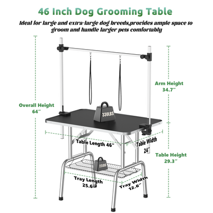 46 Inch Foldable Dog Grooming Table for Home with Adjustable Arm, Noose, Non-Slip Surface, and Storage Mesh Tray