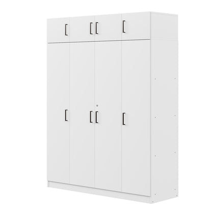 4-Door Wardrobe with 1 Drawer and Top Cabinet , White