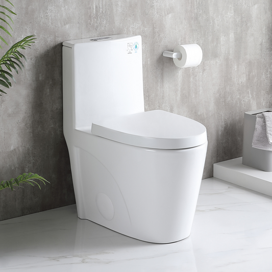 1.1/1.6 GPF Dual Flush One-Piece Toilet, Elongated Bowl with Soft Close Seat, Water-Saving MAP 1000g, Comfort Chair Seat ADA Height, Glossy White 23T01-GW