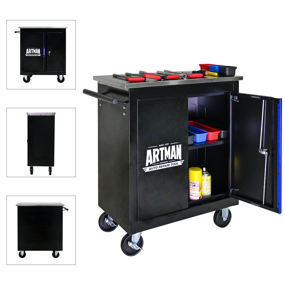 Movable Lockable Double Door Partition with Lock Multi-functional Hardware Storage Tool Car Auto Repair Locker--BLAK&BLUE