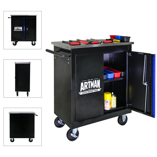 Movable Lockable Double Door Partition with Lock Multi-functional Hardware Storage Tool Car Auto Repair Locker--BLAK&BLUE