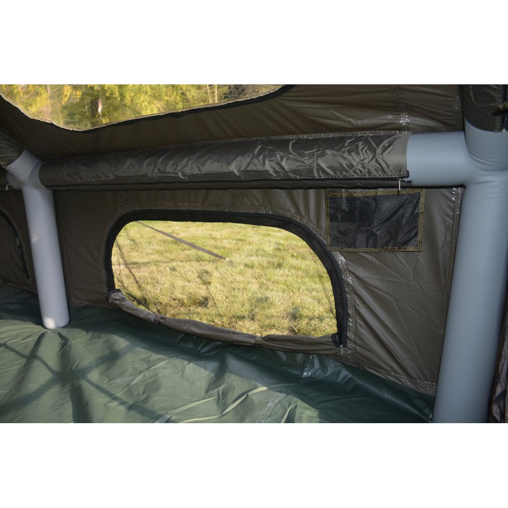 9.8 x13ft  Inflatable Camping Tents with Hand Pump, Air Glamping Tents, Easy Setup Waterproof and Windproof Blow up Tent, 4 Seasons Oxford Cabin Tent with Mesh & Chimney Window. Army green