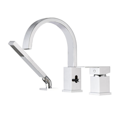 Waterfall Bathtub Faucet with Sprayer, 3-Hole Roman Tub Filler with Hand Shower Deck Mount Waterfall Tub Spout Set