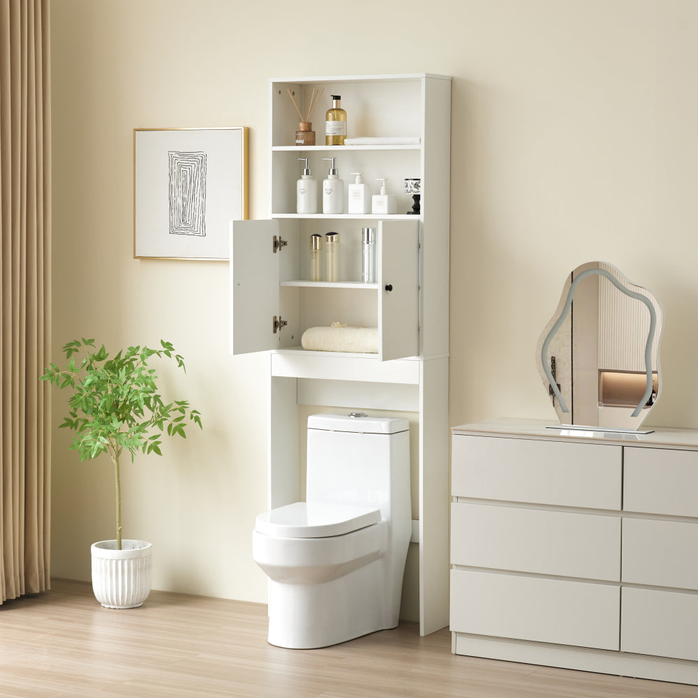 Over The Toilet Storage Cabinet, Farmhouse Storage Cabinet Over Toilet with 2 Barn Door & Toilet Paper Holder Stand,Home Space-Saving Toilet Rack,for Bathroom,Restroom, Laundry-white