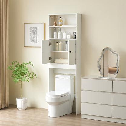 Over The Toilet Storage Cabinet, Farmhouse Storage Cabinet Over Toilet with 2 Barn Door & Toilet Paper Holder Stand,Home Space-Saving Toilet Rack,for Bathroom,Restroom, Laundry-white