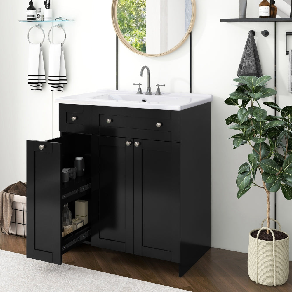 30-Inch Grey Bathroom Vanity with Ceramic Sink Combo, Abundant Storage Cabinet - 2 Soft-close Doors and Double-tier Deep Drawer