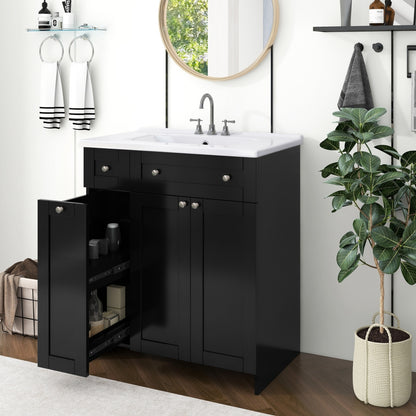 30-Inch Grey Bathroom Vanity with Ceramic Sink Combo, Abundant Storage Cabinet - 2 Soft-close Doors and Double-tier Deep Drawer