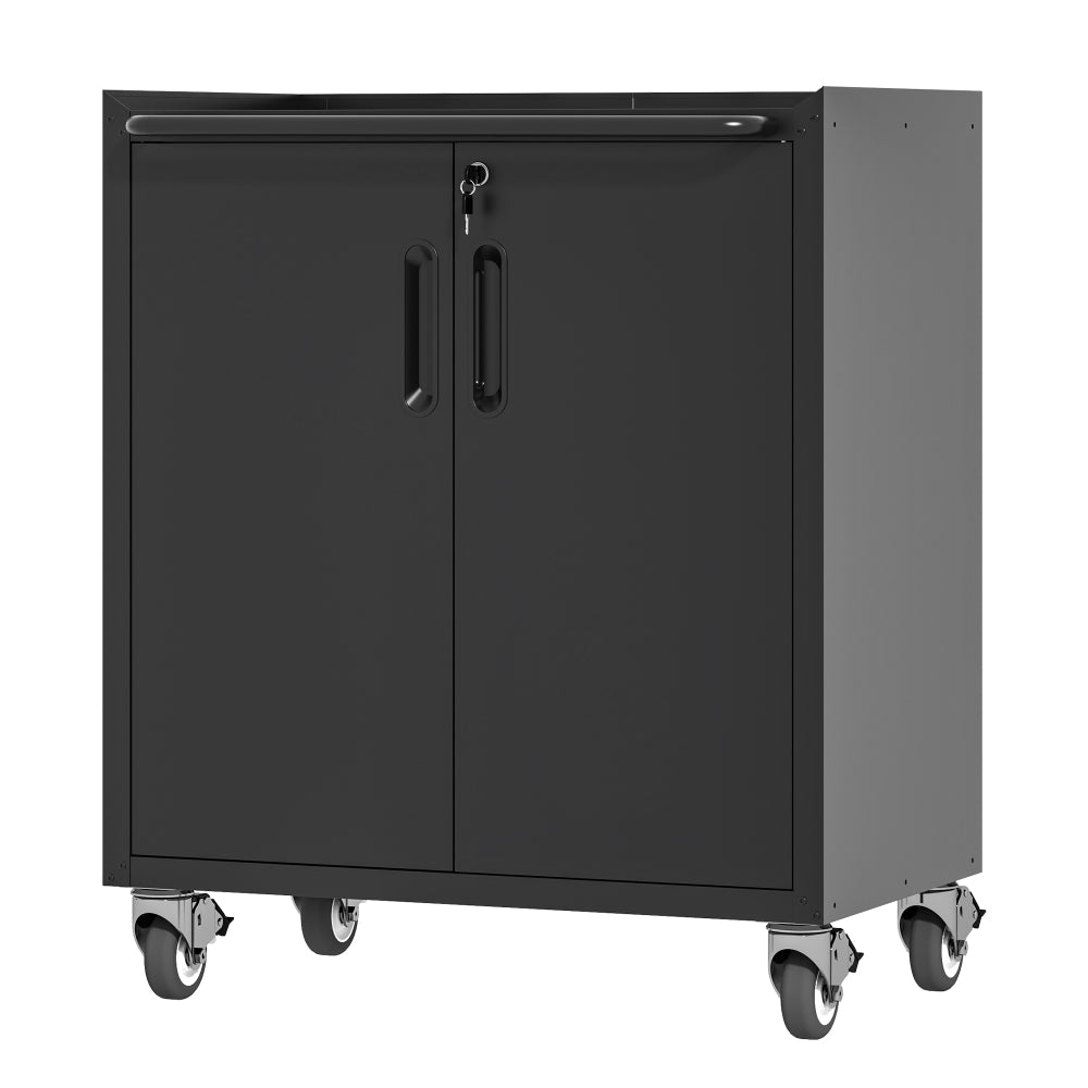 71" Metal Garage Storage Cabinet with Wheels - Heavy-Duty Tool Storage Cabinet for Home, Office, School, and Garage Organization, Black/Gray