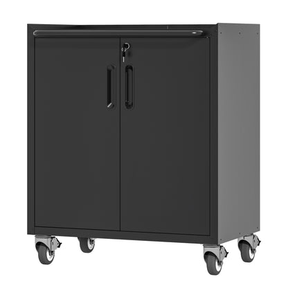 71" Metal Garage Storage Cabinet with Wheels - Heavy-Duty Tool Storage Cabinet for Home, Office, School, and Garage Organization, Black/Gray