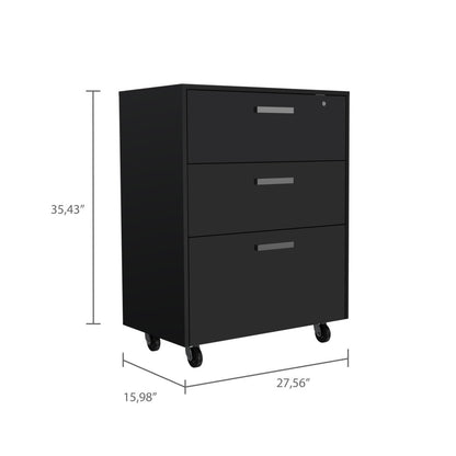 MultisStorage Cabinet 35" H, Three Drawers, Four Wheels, Black